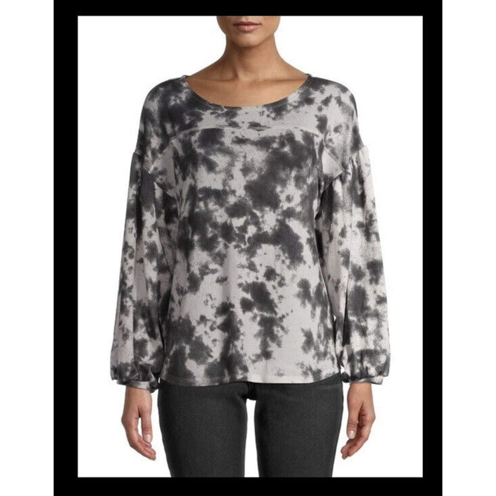 Moda Women’s Medium Blouse Balloon Sleeve Top Long Sleeve Camouflage grey shirt